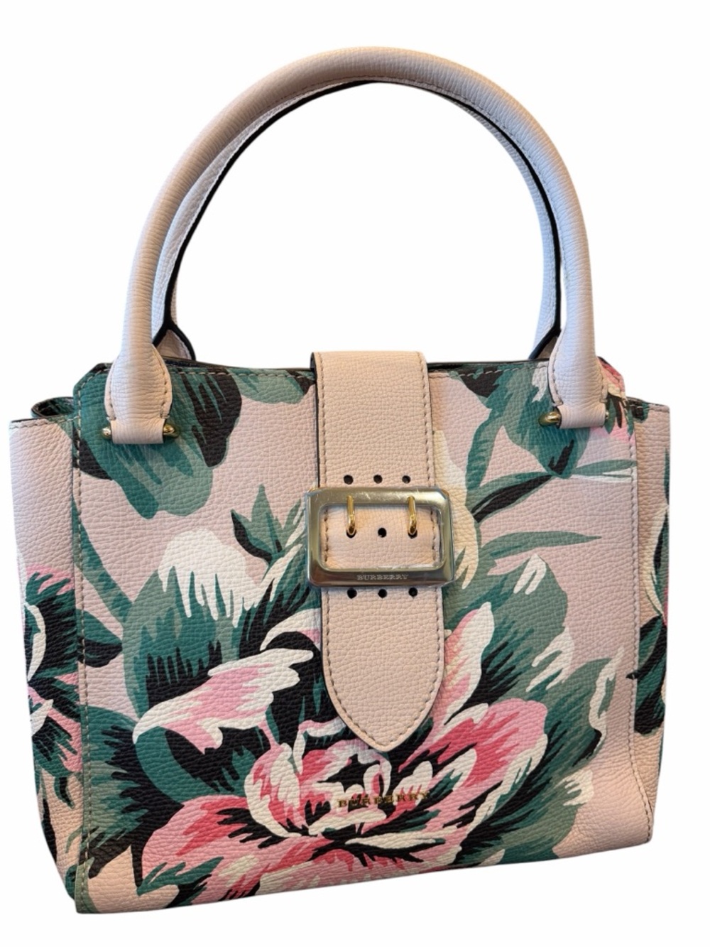 Burberry Pink Floral Leather Satchel with Green Accents - Picture 12 of 15